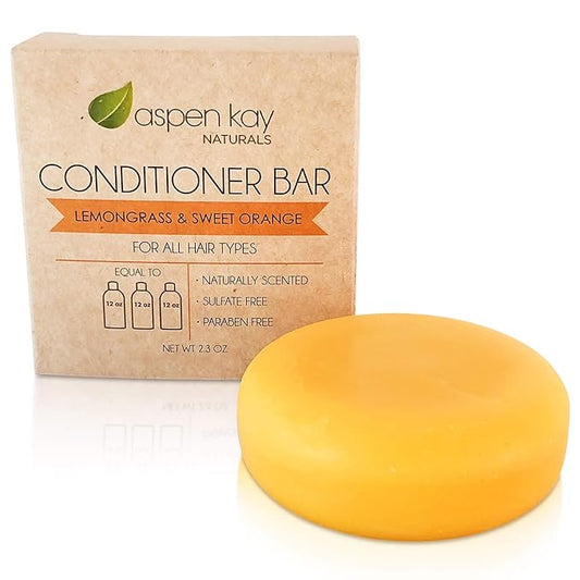 Aspen Kay Naturals Conditioner Bar, Lemongrass, 2.3 Ounce. Made With Natural & Organic Ingredients, All Hair Types including frizzy hair, Sulfate-Free, Cruelty-Free & Vegan-Velvo Beauty