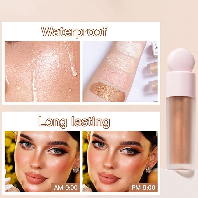 Liquid Highlighter Natural Glow For Face & Body, Waterproof Moisturizing Light Liquid Luminizer For Long Lasting Shimmer, Contour Highlighter Stick Easy to Apply with Cushion Applicator (#4 Candlelight)-Velvo Beauty