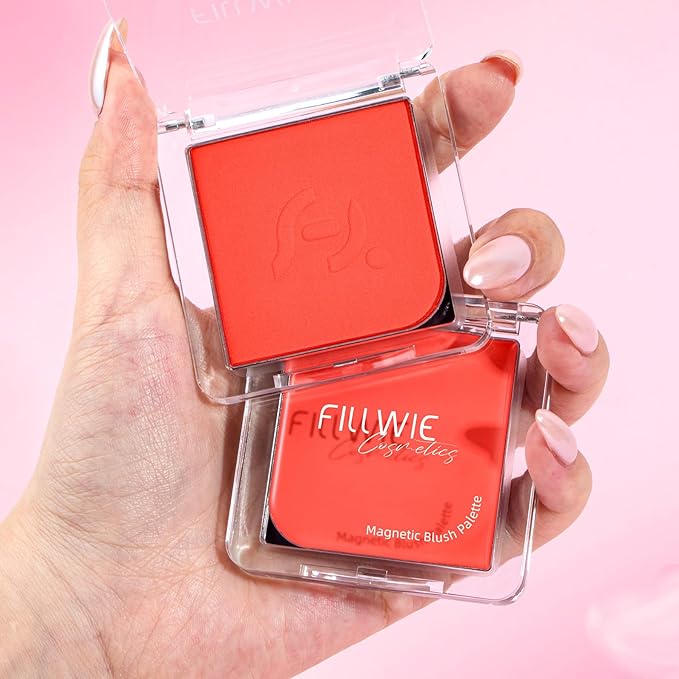 Blush Palette Duo – Cream & Powder Blush Set in Orange Red, Long-Wearing & Moisturizing, Easy to Blend, Radiant Coverage for Cheeks, Eyes & Lips, Magnetic Palette Compatible (2-Pack, Cherry Rush)-Velvo Beauty