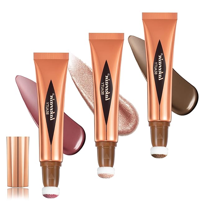 3 Pcs YU KUI LX Liquid Beauty Stick, Highlighter Makeup, Blush Stick, Liquid Highlighter, Contour StickMultifunctional Beauty Stick,Beauty Cream With Cushion Applicator (02#+04#+06#)-Velvo Beauty