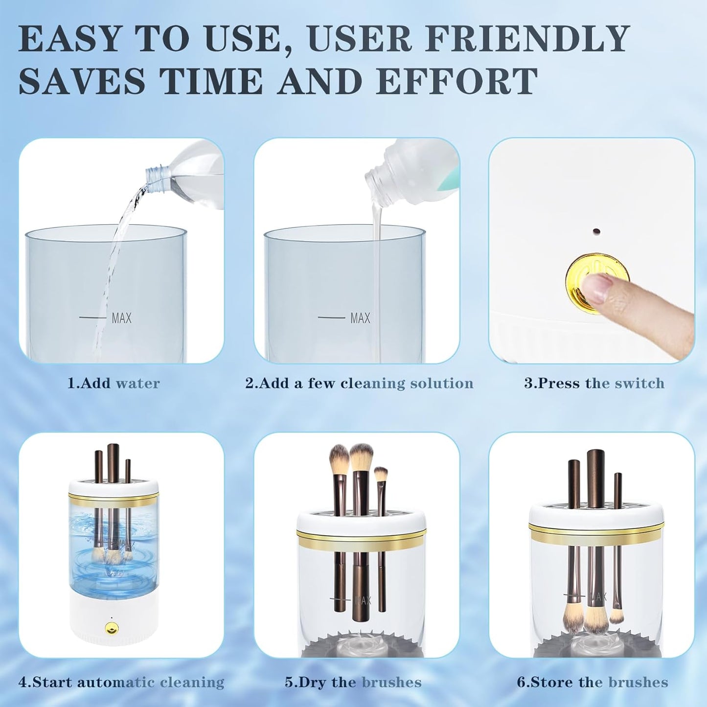 Makeup Brush Cleaner,Low noise and 8000 RPM Electric Makeup Brush Cleaner Machine for Deep Cleaning,Automatic Spinning Cosmetic Brush Cleaner for All Size Makeup Brushes and Sponges(White)-Velvo Beauty