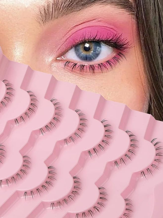 Lashes Natural Bottom Lashes 8mm Lower False Eyelashes Natural Look Strip Lashes Extention Wispy Bottom Eyelashes Fake Lashes Pack 7 Pairs-Velvo Beauty