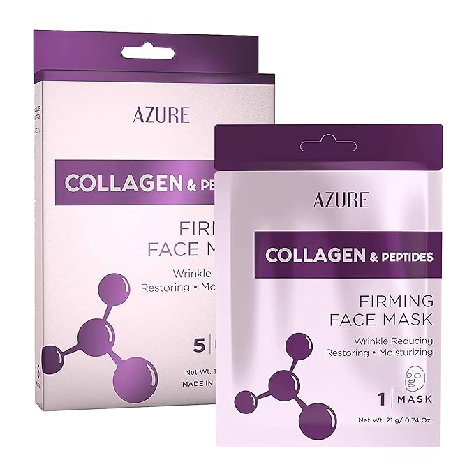 Azure Cosmetics Collagen & Peptides Lifting Facial Sheet - Restoring, Smoothing & Moisturizing Face Mask - Helps Reduce Fine Lines & Wrinkles, Smooths & Repairs - Skin Care Made in Korea - Pack of 5-Velvo Beauty