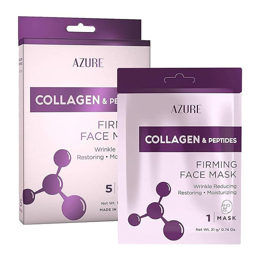 Azure Cosmetics Collagen & Peptides Lifting Facial Sheet - Restoring, Smoothing & Moisturizing Face Mask - Helps Reduce Fine Lines & Wrinkles, Smooths & Repairs - Skin Care Made in Korea - Pack of 5-Velvo Beauty