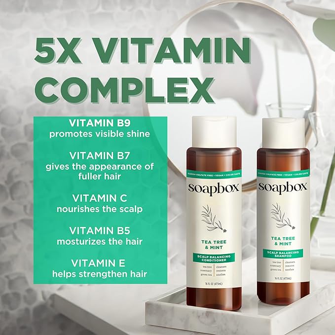 Soapbox Tea Tree Shampoo and Conditioner Set, Scalp Balancing with Tea Tree Oil, Jojoba Oil, Aloe and Shea Butter to Clean and Purify for All Hair Types, 16 Ounces Each (Pack of 2)-Velvo Beauty