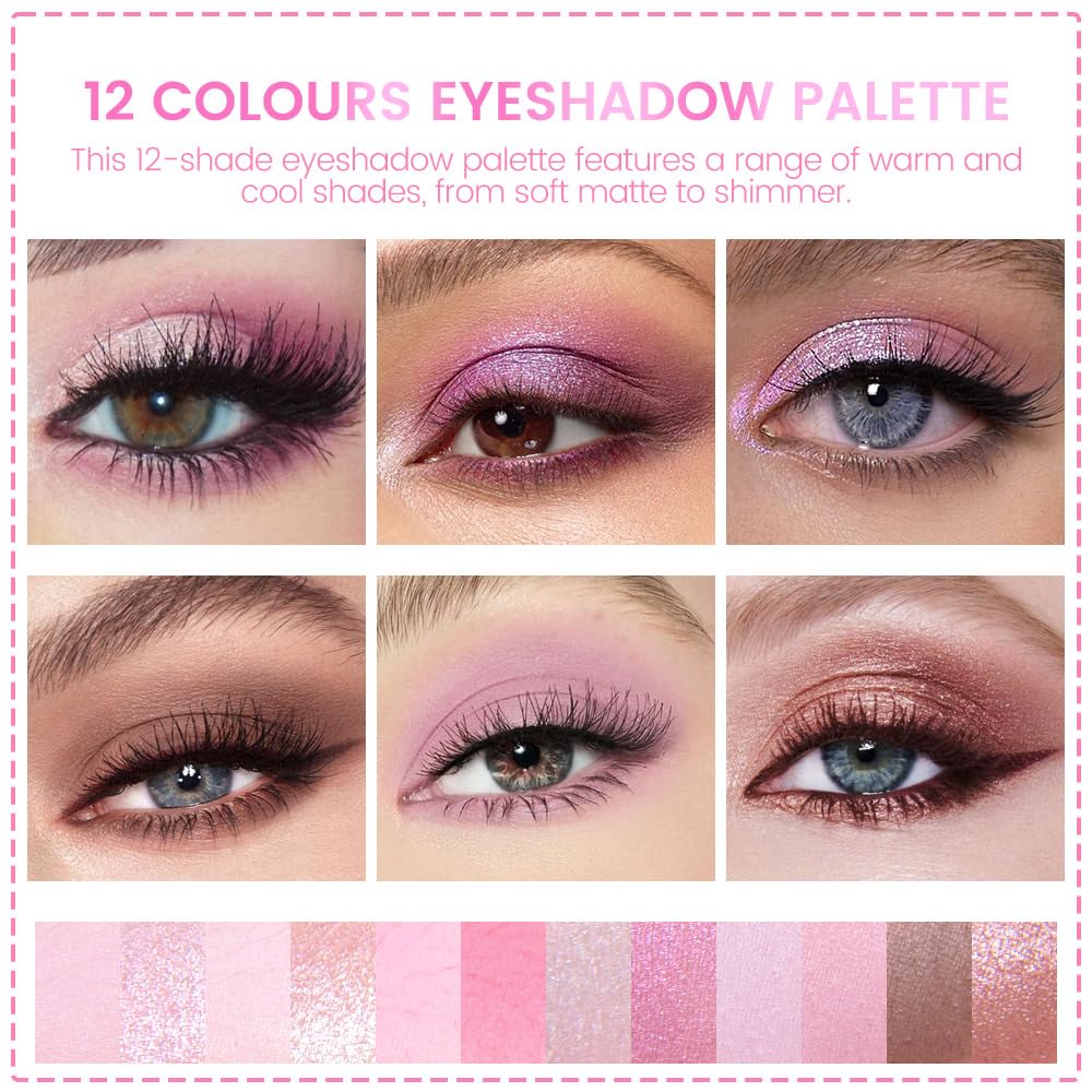 AMY'S DIARY 12Color Matte Purple Pink Eyeshadow Palette,Shimmer Eye Shadow Long-Lasting, and Highly Pigmented Elevate Your Eye Makeup-Velvo Beauty