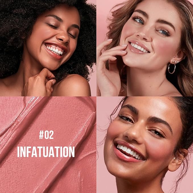 Multi-Use Makeup Cream Blush Stick, Unidollss 3-in-1 Buildable Blush Stick for Cheeks, Eyes, and Lips, Hydrating formula, All day wear, Easy Application with Thumb Puff Included (02 INFATUATION)-Velvo Beauty