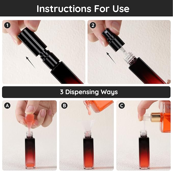 Segbeauty 0.34oz Perfume Atomizer for Travel, 5pcs Glass Refillable Perfume Spray Bottle, 10ml Mini Travel Size Cologne Sprayer Portable, Small Cologne Bottles with Clear Transfer Tool Set-Velvo Beauty