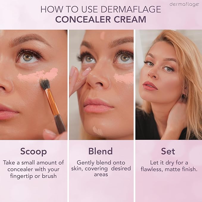 Dermaflage Waterproof Concealer Cream (Medium Cool) - Concealer Full Coverage, Matte Finish for Face & Body - Hides Dark Circles, Tattoos & Acne - Long Lasting Formula Used by Hollywood Makeup Artists-Velvo Beauty