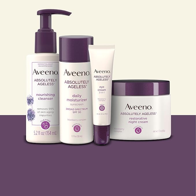 Aveeno Absolutely Ageless 3-in-1 Anti-Wrinkle Eye Cream for Fine Lines & Wrinkles, Crows Feet, & Under-Eye Puffiness, Antioxidant Blackberry Complex, Hypoallergenic, Non-Greasy, 0.5 oz-Velvo Beauty