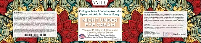 Under Eye Cream with Collagen, Retinol, Caffeine, Avacado Hyaluronic Acid & Hibiscus Honey for Night and Day with Vitamin B5, E for Puffiness Circles Anti Aging Eye Bags and Anti Wrinkle-Velvo Beauty