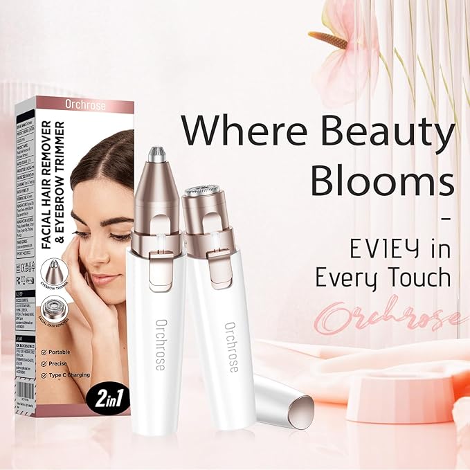 Rechargeable Facial Hair Remover for Women: 2-in-1 Device for Shaping Eyebrows and Removing Face Peach Fuzz (Pearl White)-Velvo Beauty