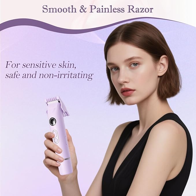 Upgrade Dermave Bikini Shaver, Dual Head 4 in 1 Bikini Trimmer for Women, IPX7 Waterproof Wet & Dry Use Electric Razor with Led Light and Display for Nose, Eyebrow, Bikini, Body (Purple)-Velvo Beauty