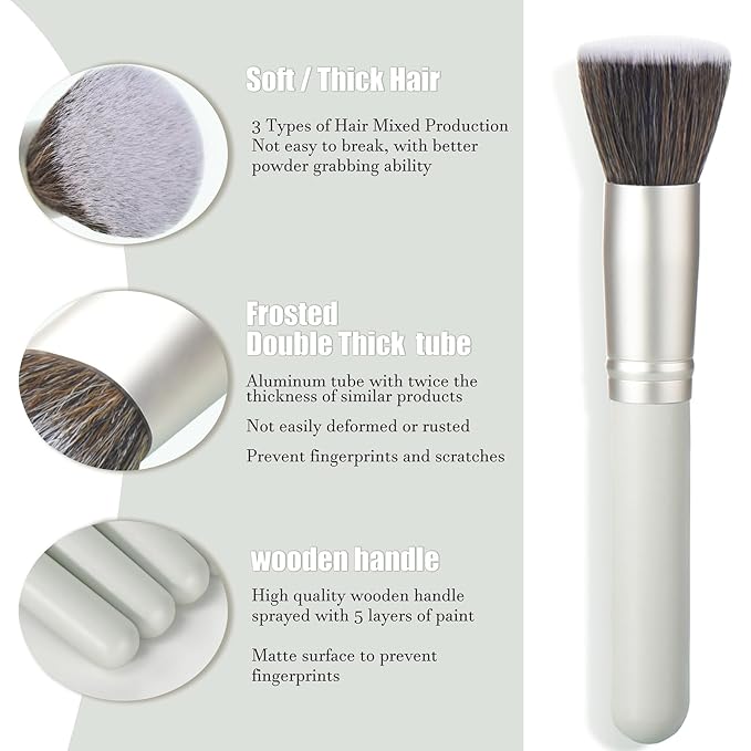 10 Piece Makeup Brushes - Grayish Green Wooden Handle with Soft Synthetic Bristles,for Face & Eye Makeup|Professional Makeup Brushes set for Women & Girls|-Velvo Beauty