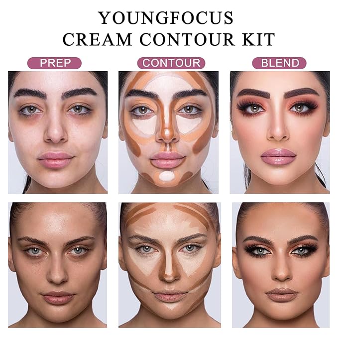 Youngfocus Cosmetics Cream Contour Best 8 Colors Contouring Foundation - Highlighting Makeup Kit/Concealer Palette - Vegan, Cruelty Free and Hypoallergenic - Instruction Manual(Deep Pink)-Velvo Beauty