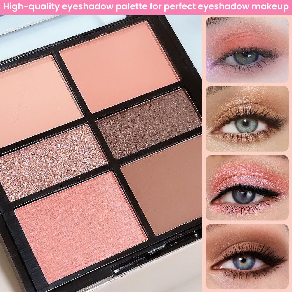 6-Color Nude Champange Brown Matte & Shimmer Eyeshadow Palette with Mirror – Highly Pigmented, Long-Lasting Eye Makeup for Artists & Creative Looks (02#)-Velvo Beauty