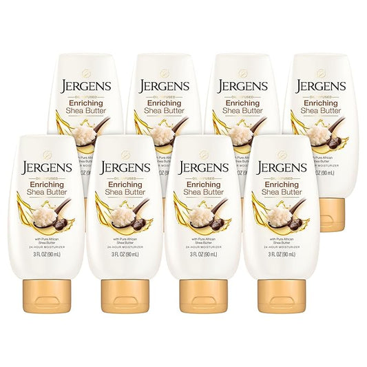 Jergens Shea Butter Hand and Body Lotion, Deep Conditioning Moisturizer, 3X More Radiant Skin, with Pure Shea Butter, Dermatologist Tested, 3 oz, 8 pack-Velvo Beauty