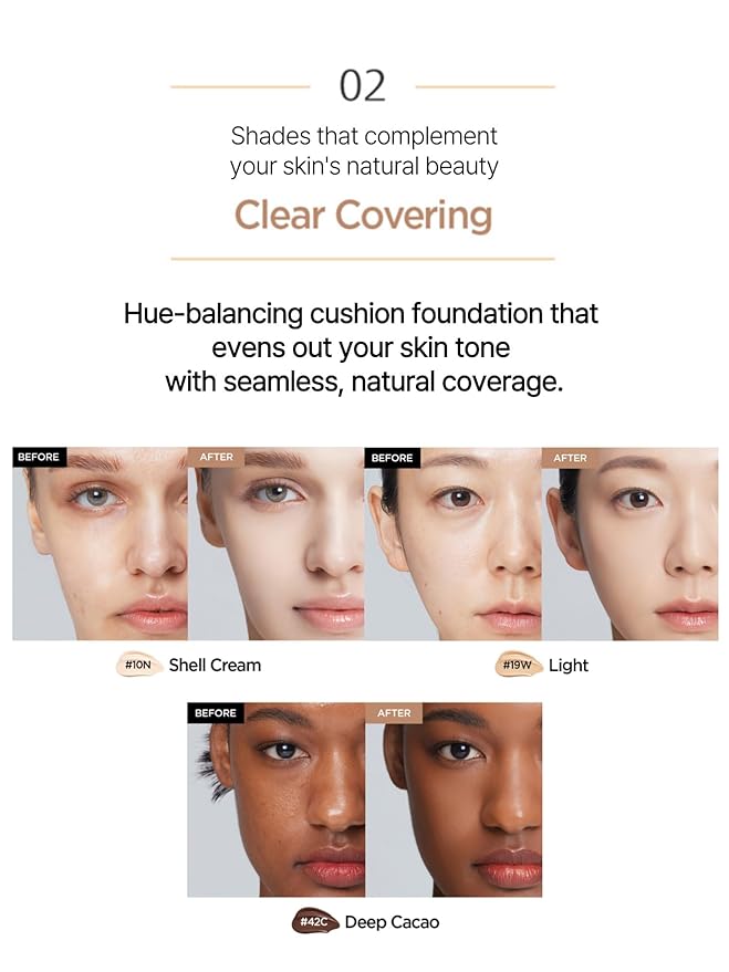 JUNG SAEM MOOL Essential Skin Nuder Cushion 19W Light 0.49 Fl Oz, No Refill, Natural Radiant Finish Cushion Foundation with Buildable Coverage, Lightweight Texture, Korean Foundation Makeup-Velvo Beauty