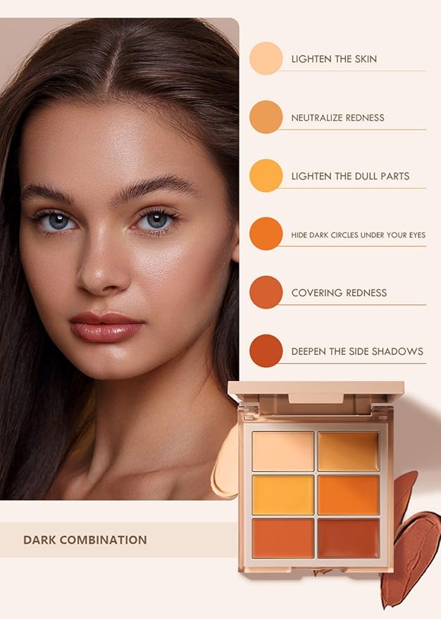 MAEPEOR Face Conceal Contour Palette 6 Colors Full Coverage and Lightweight Concealer Contour Palette Waterproof Long Lasting Contour Palette (Color 03)-Velvo Beauty