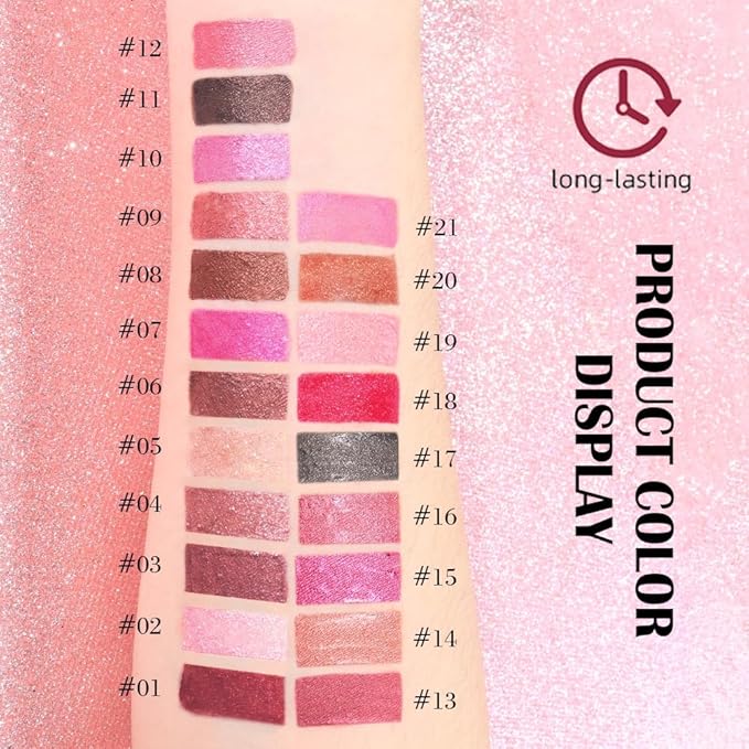 evpct Warm Pink Metallic Glitter Lip Liner and Lipstick Combo Lip Gloss Stain Set Makeup for Women Long Lasting Waterproof 24, Baby Pink Metallic Shimmer Frosted Iridescent Glossy Liquid Lipstick 12-Velvo Beauty