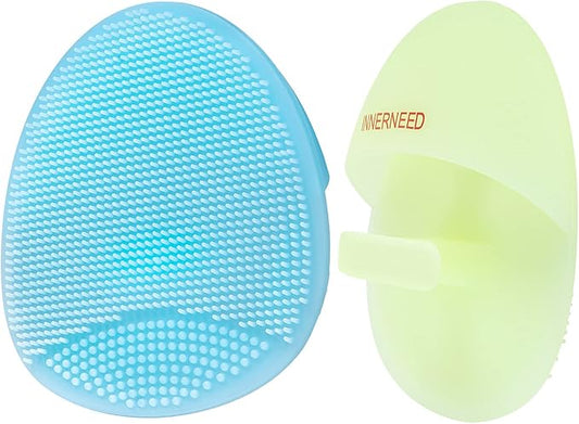 INNERNEED Soft Silicone Facial Cleansing Brush Manual Face Scrubber Exfoliating Massage Scrub Acne Blackheads Remove Handheld Pads for Sensitive, Delicate, Dry Skin (Pack of 2)-Velvo Beauty