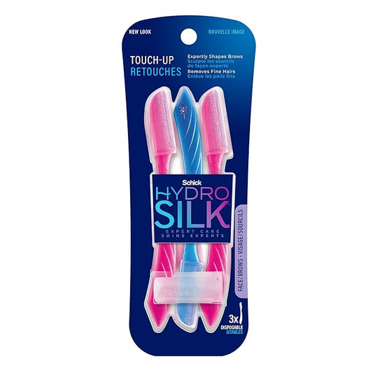 Schick Hydro Silk Touch-Up Dermaplaning Tool with Precision Cover, 3ct | Dermaplane Razor, Face Razors for Women, Peach Fuzz Remover-Velvo Beauty