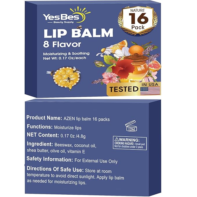 16 Pack Lip Balm, Natural Lip Balm Bulk with Vitamin E and Coconut Oil, Moisturizing Lip Balm for Dry Cracked Lips, Lip Balm for Stocking Stuffers - 8 Flavors-Velvo Beauty