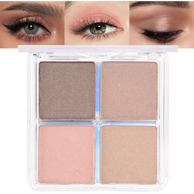 evpct Eyeshadow Quad Palette, Taupe Bronze Champagne Peach Pink Nude Glitter Shimmer Metallic Matte High Pigment Eye Shadow Palette Makeup for older Women, Smudge Proof Vegan Cruelty-free Sheerly Nude-Velvo Beauty
