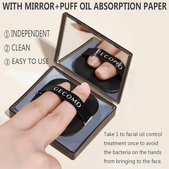 Natural Bamboo Charcoal Facial Oil Blotting Paper,100pcs Oil Blotting Sheets with Portable Mirror & Makeup Puff for Oily Face Skin,Oil Control Film Easy Take Out Handy Friendly Oil Absorbing Tissues-Velvo Beauty