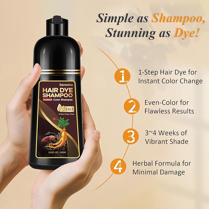 3-in-1 Hair Dye Shampoo Light Brown, Natural Hair Color Shampoo for Gray Hair, Hair Instant Dye Shampoo for Women & Men, Long-Lasting Shampoo Hair Dye Colors Hair in Minutes, Champu Para Canas, 500 Ml-Velvo Beauty