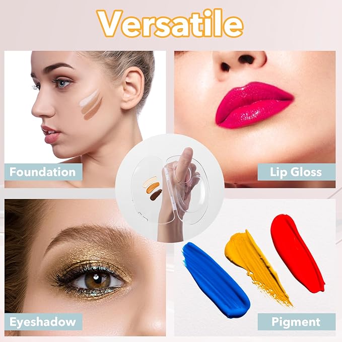 Acrylic Cosmetic Makeup Palette,2 in 1 Makeup Mixing Palette with Foundation Spatula and Storage Pigment,Handheld Makeup Mixing Tray,Makeup Plate for Foundation Eye Shadow Nail Art (A-Clear)-Velvo Beauty