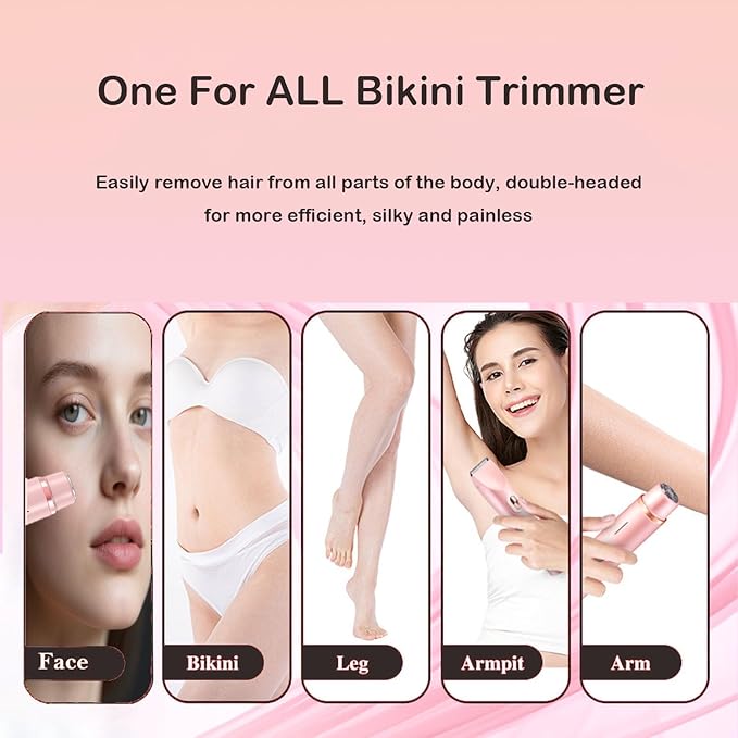 Bikini Trimmer for Women, 2 in 1 Dual Head Bikini Shaver, IPX7 Waterproof Wet and Dry Dual Use Eletctric Razors, USB-C Rechagreable Body Shaver for Public Hair, Silk Skin, Facial and Body-Velvo Beauty