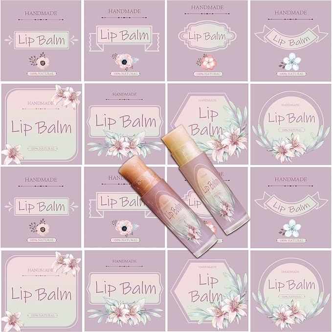 CRASPIRE Lip Balm Labels 80pcs Homemade Lip Balm Labels 2” Clear Lip Balm Labels for Tubes Printable Waterproof Lip Balm Stickers Labels for Lip Balm Handcream Candle Container(Flowers-Pink Purple)-Velvo Beauty