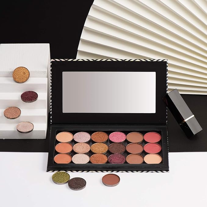 Magnetic Palette Black Empty Makeup Palette with Mirror and 20Pcs Adhesive Empty Palette Metal Stickers for Eyeshadow Lipstick Blush Powder-Velvo Beauty