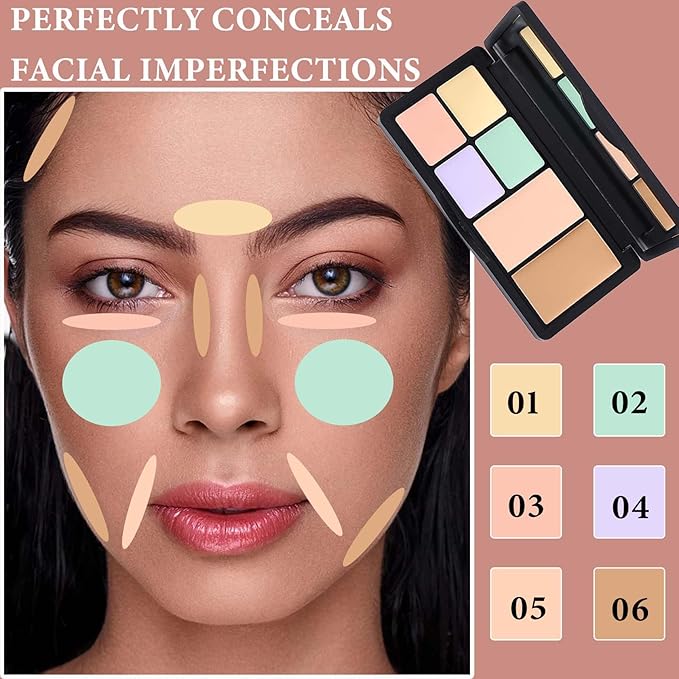 Color Correcting Concealer Palette,Concealer Contour Palette Long Lasting Makeup Cream Contour Palette,Contouring Foundation Highlighting Corrector Concealer Palette for Dark Circles & Blemish(#01)-Velvo Beauty