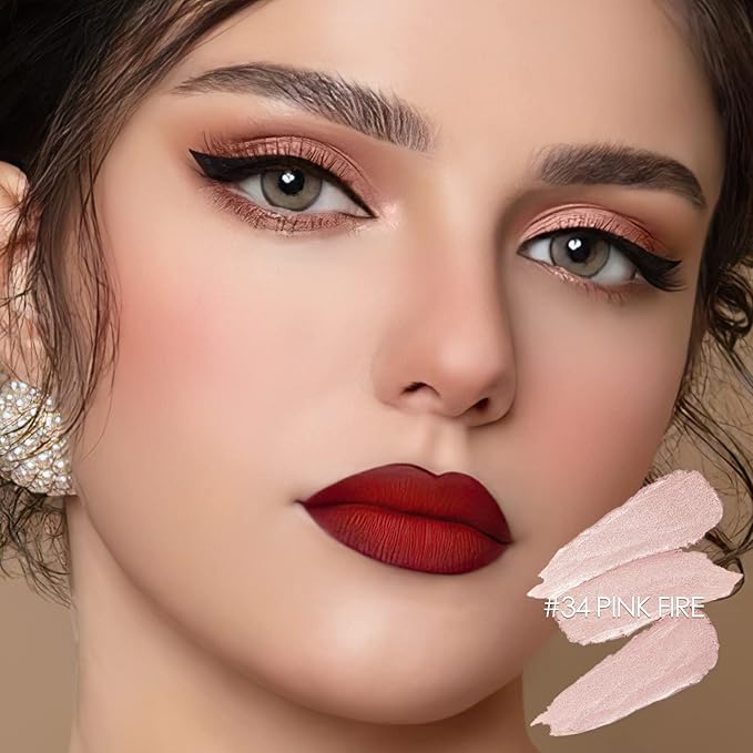 FOCALLURE Shimmer and Matte Cream Eyeshadow Stick,Smooth Brilliant Eye Brightener Pencil for Women,Long Lasting Waterproof Eye Shadow and Liners Makeup,PINK FIRE-Velvo Beauty