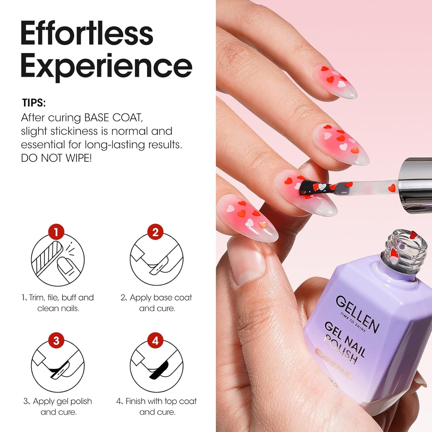 GELLEN Gel Nail Polish, 18ML Clear Nail Polish With Pink & Red Heart Shape, Valentine Gift for Her, Soak Off UV Gel Polish No Wipe, Glitter Gel Nail Polish with Stick DIY at Home-Velvo Beauty