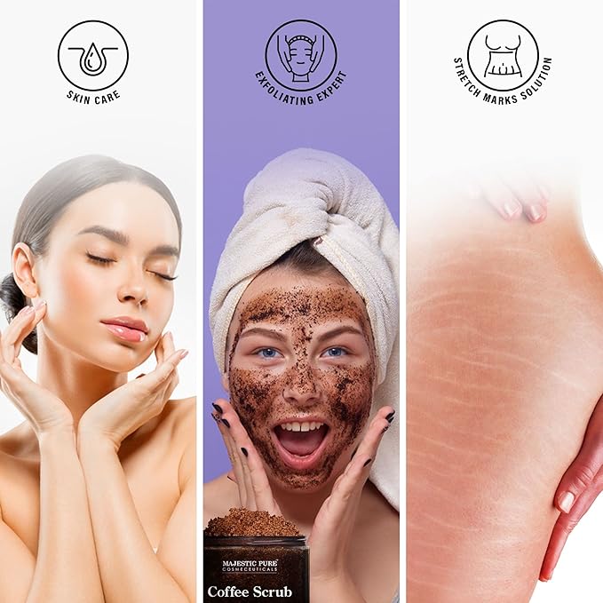 MAJESTIC PURE Arabica Coffee Scrub - All Natural Exfoliating Body Scrub for Skin Care, Stretch Marks, Acne & Cellulite, Reduce the Look of Spider Veins, Eczema, Age Spots & Varicose Veins - 10 Ounces-Velvo Beauty