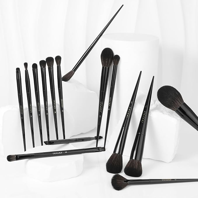 Docolor Makeup Brushes 15Pcs Obsidian Makeup Brush Set Premium Synthetic Powder Kabuki Foundation Contour Blush Concealer Eye Shadow Blending Eyeliner Crease Eyebrow Make Up Brush Kit-Velvo Beauty