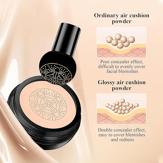 Mushroom Head Air Cushion CC Cream Foundation - Moisturizing & Long-Lasting BB Cream Concealer Makeup Base for All Skin Types, Brighten Long - Lasting Even Color Correcting Concealer (Buff Beige)-Velvo Beauty