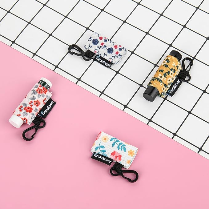 4 Pack Compact Clip-On Chapstick Holder Lip Balm Holder Keychain, Premium Release Clip Elastic Sleeves Lip Gross Holder Keychain Clip On Lipstick Sleeve, Fits Most Standard Lip Balm-Velvo Beauty