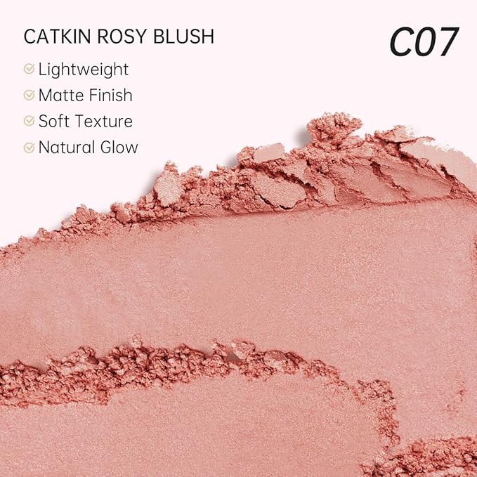 CATKIN Cheek Powder Blush Baked Pink Makeup Blusher Creamy Light Weight Long Lasting Natural Finish 10g (C07 Limerence)-Velvo Beauty