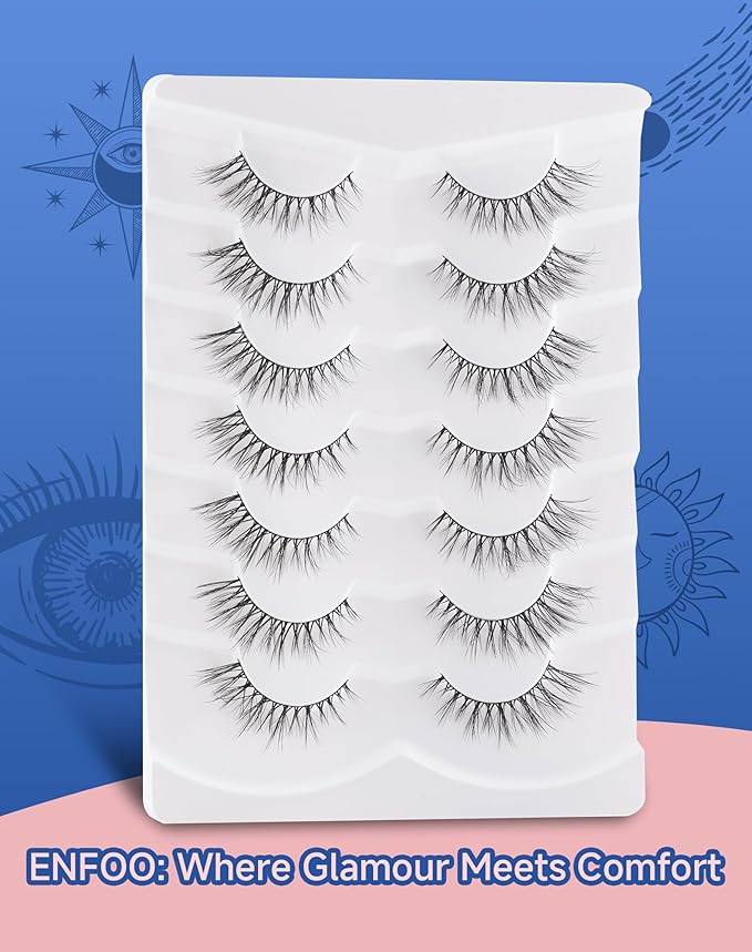 Cat eye Lashes Natural Wispy Lash Strip Natural Look Flared Eyelashes Fairy False Eye Lashes Fluffy False Eyelashes Soft 7 Pairs D97-Velvo Beauty