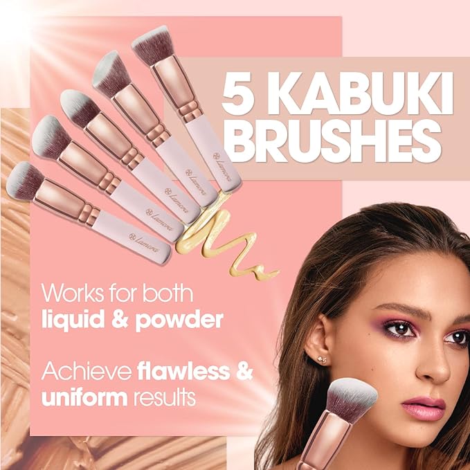 Kabuki Makeup Brush Set - Foundation Powder Blush Concealer Contour Brushes - Perfect for Liquid, Cream or Mineral Products - 10 Pc Collection with Premium Synthetic Bristles for Eye and Face Cosmetic-Velvo Beauty