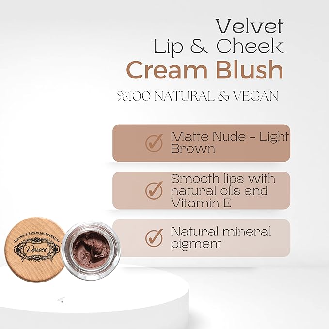 2-in-1 Cream Cheek Blush + Lip Color | Natural Mineral pigment | Soft Lips with natural oils and Vitamin E | 100% Plant ingredients, Vegan (Sunset/Matte-Velvet, 0.25fl oz)-Velvo Beauty