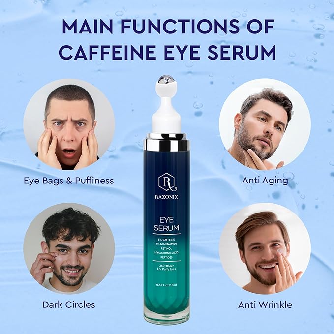 Eye Bags Treatment for Men and Women: Caffeine Eye Cream for Dark Circles – Cooling Roller for Puffiness Reducer (Medium, Unscented)-Velvo Beauty