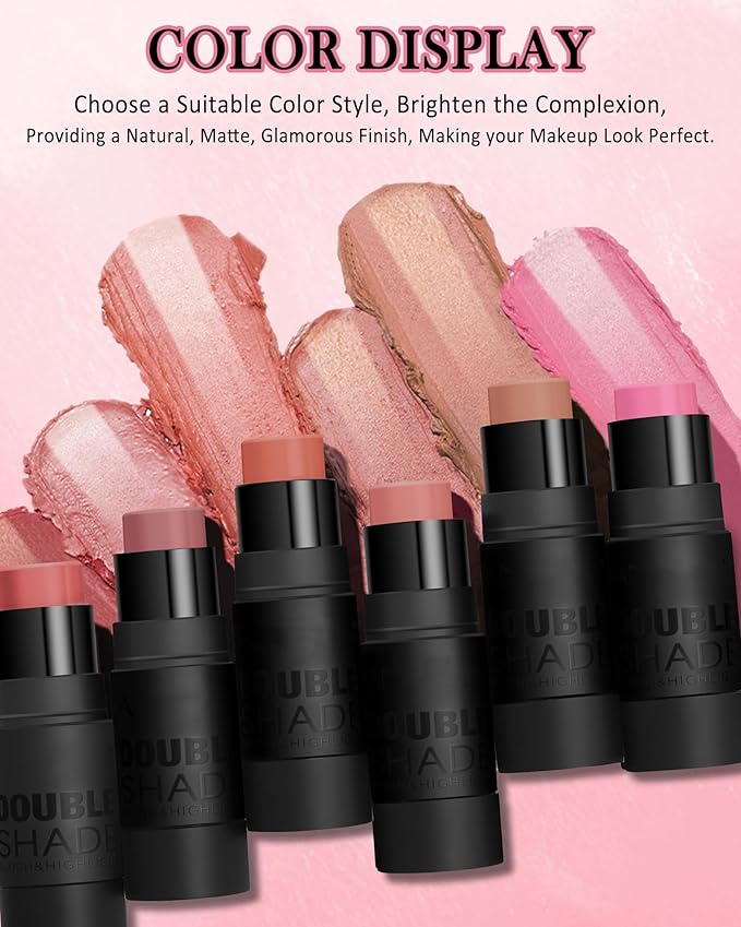 Cream Blush Stick Makeup for Cheeks, Multi Blush & Highlighter Contour Stick, Long Lasting Waterproof Creme Blush Bronzer Stick, Lightweight Matte and Dewy Finish, Face Shaping Makeup for Women-05-Velvo Beauty