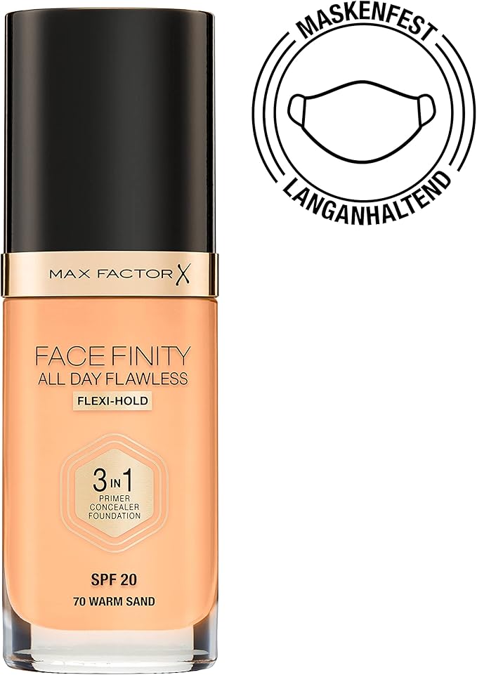 Max Factor Facefinity 3-in-1 All Day Flawless Liquid Foundation, SPF 20-70 Warm Sand, 30 ml-Velvo Beauty