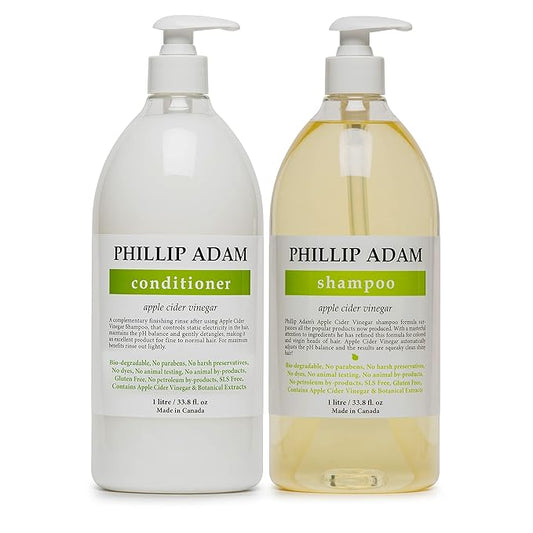 Phillip Adam Apple Cider Vinegar Shampoo and Conditioner Set for All Types of Hair - pH Balancing - Sulfate Free, Paraben Free & Silicone Free - 33.8 Ounce Each-Velvo Beauty
