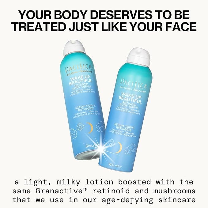Pacifica Spray Lotion for Body - Wake Up Beautiful Body Serum – Overnight Retinoid Body Treatment, Spray-On Hydrating Serum with Granactive Retinoid, Mushrooms & Melatonin, Plumps & Renews Skin, Vegan-Velvo Beauty